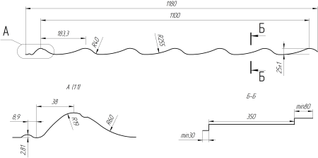 Металлочерепица Супермонтеррей 1180/1100x0,5 мм, 6005 зеленый мох матовый