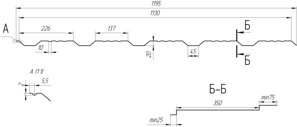 Металлочерепица Каскад 1195/1130x0,5 мм, 8017 шоколадно-коричневый PUR Pruf