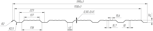 Профнастил К20 1185/1120x0,5 мм, 8017 шоколадно-коричневый PUR Pruf
