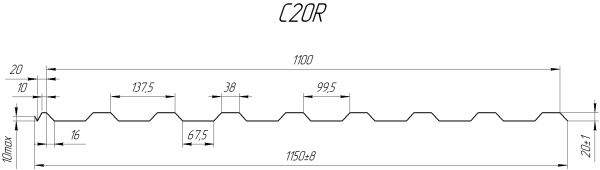 Профнастил С20R 1150/1100х0,45 мм, Дуб Сантана 3D
